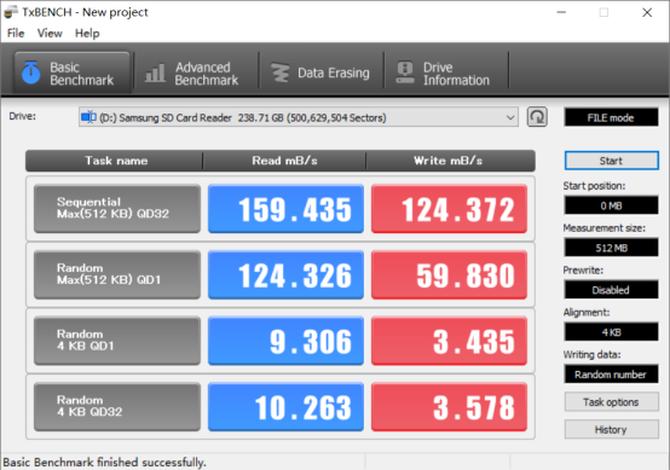 Samsung PRO Plus SD memory card is 159.435MB per S